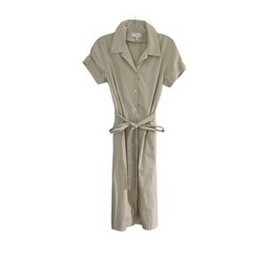 Adam Lippes Beige Tan Button Up Shirt Dress Belted Pockets Minimalist Preppy 6